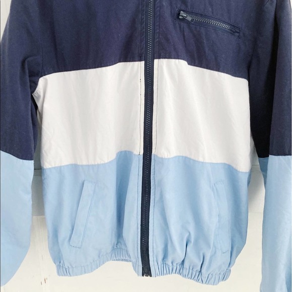 Vintage Navy Blue and Light Blue Color Block Cotton Zip Up Jacket with Hood - Picture 7 of 11